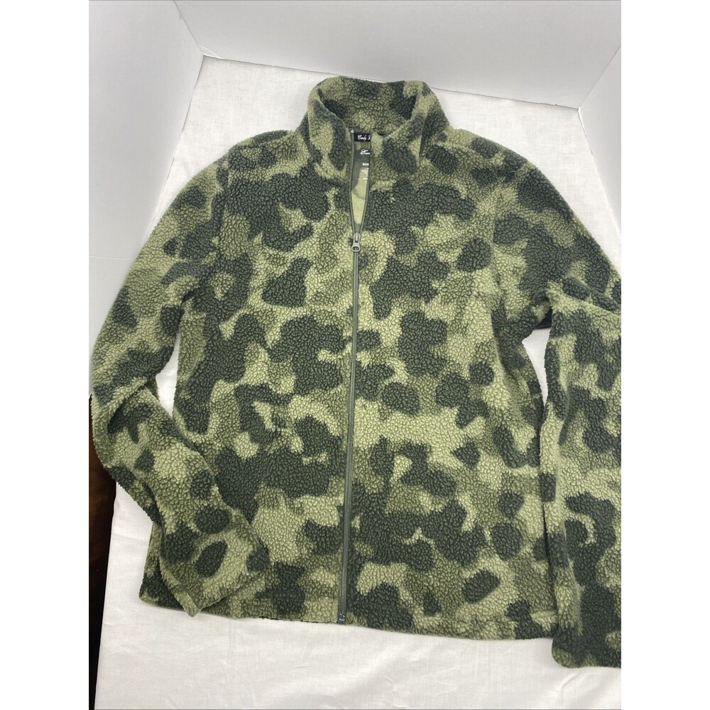 Emily B Women’s Camo Fleece Jacket Size M Green Full Zip Sherpa Mock Neck Soft